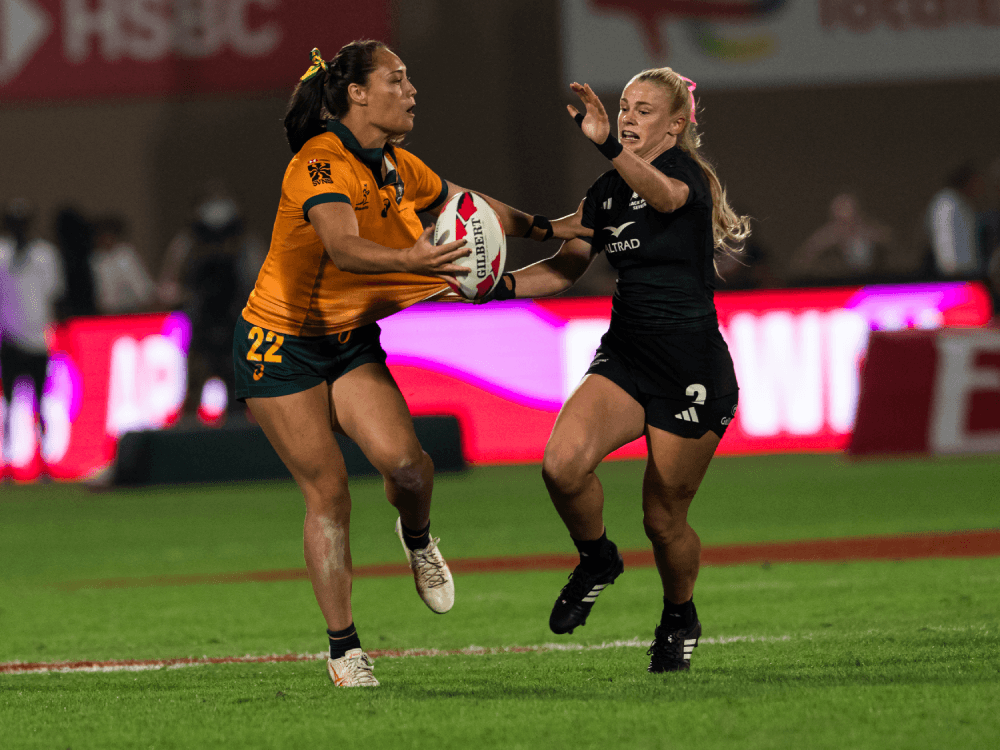 Both Aussie Sevens went down in the 2025 Dubai Sevens final to New Zealand. Source: Getty
