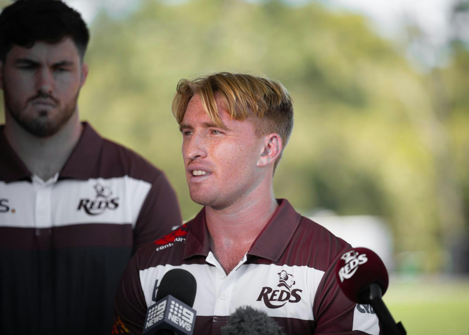 Tate McDermott speaks to media at Ballymore on Monday 22 January. Picture: QRU Media Unit